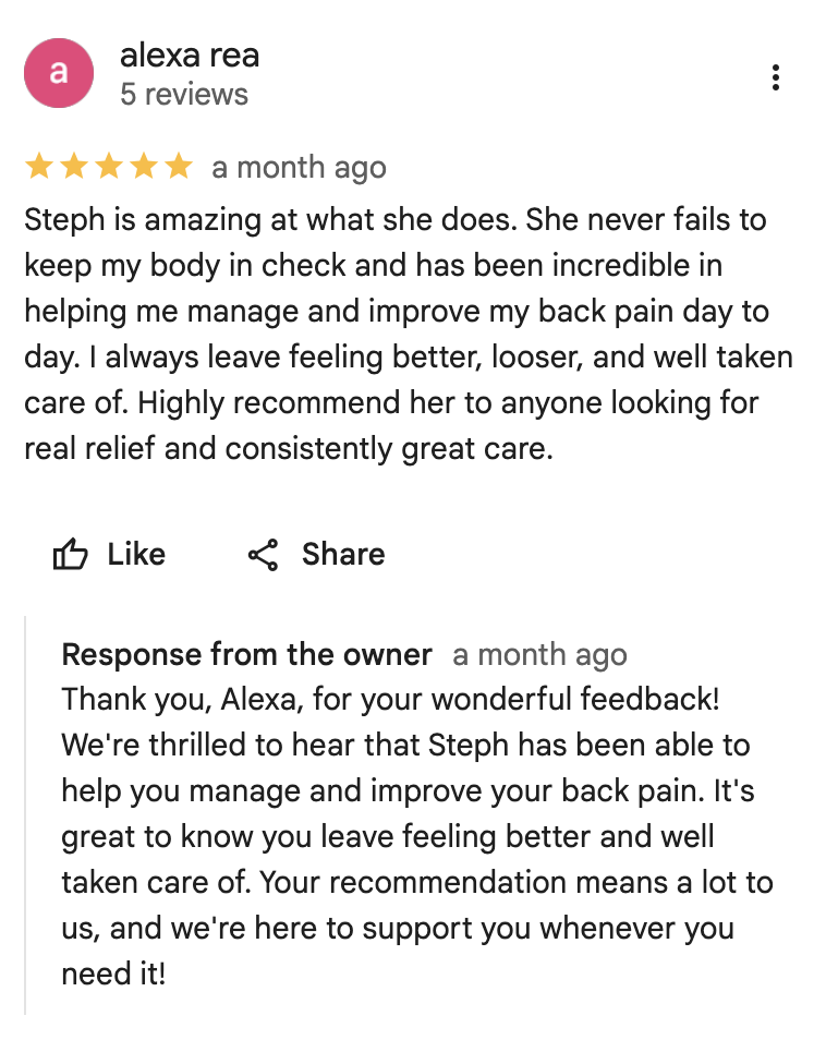 Alpha Athletics personalized review reply example 2