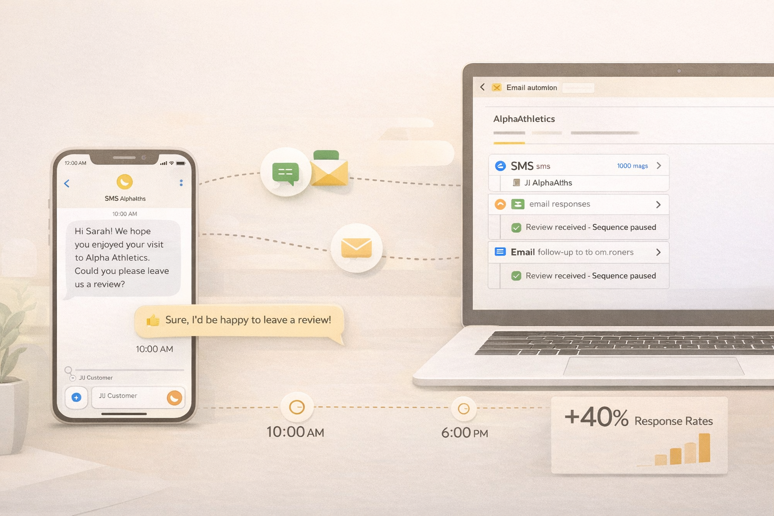 Follow-up sequence showing SMS and email timeline